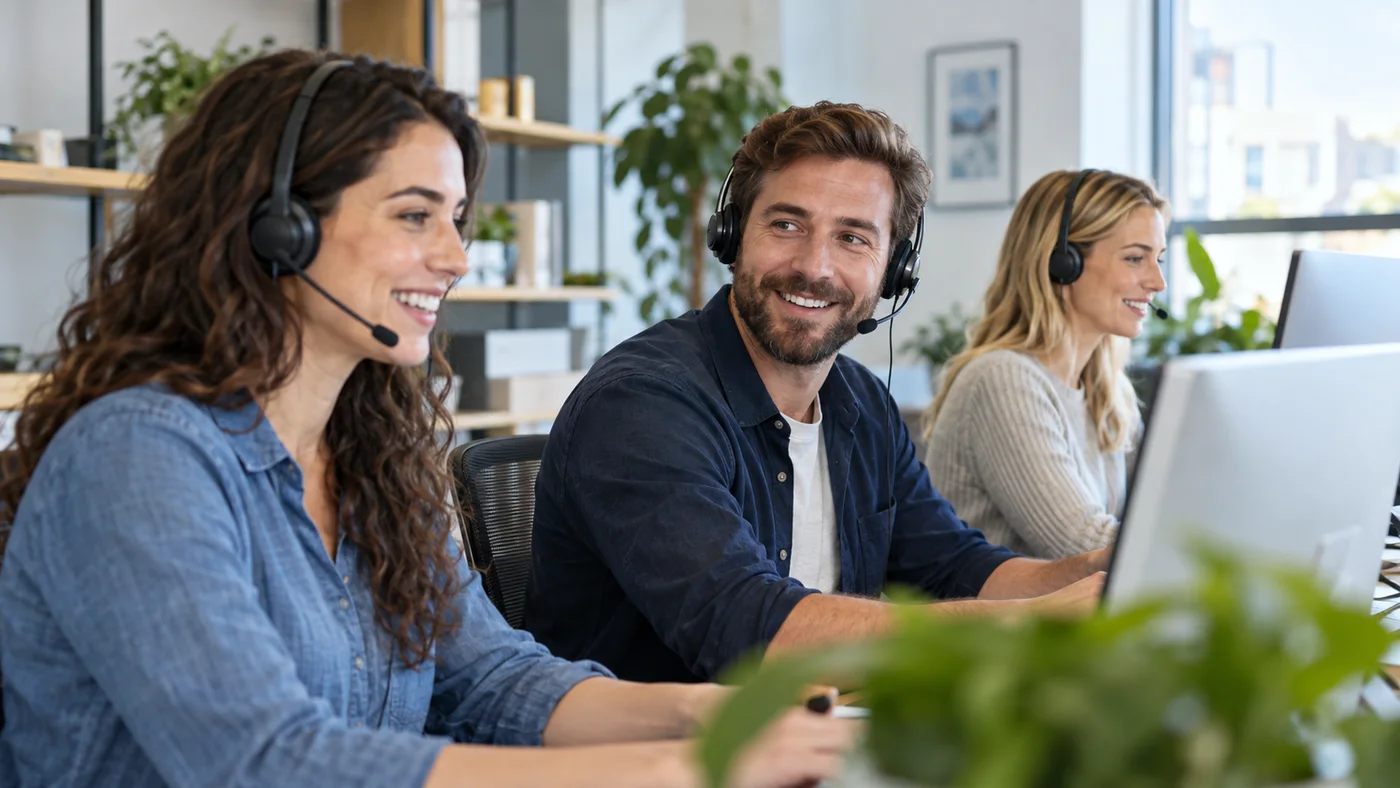 Illustrative photo of a customer support team working at computers